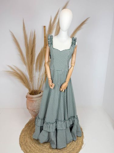 Bata Caleta cuadro vichy pequeño verde