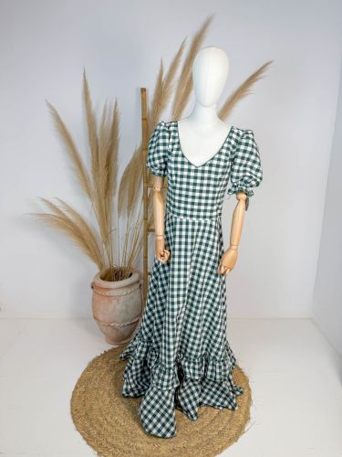 Bata Baena cuadro vichy verde grande manga farol