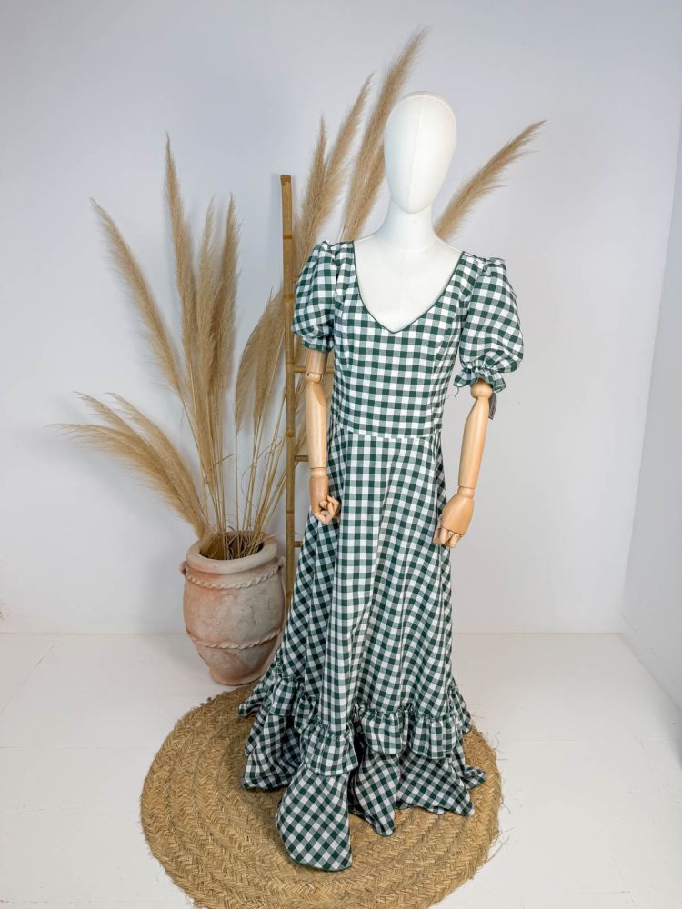 Bata Baena cuadro vichy verde grande manga farol