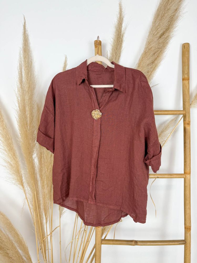 Blusa teja maxi botón dorado