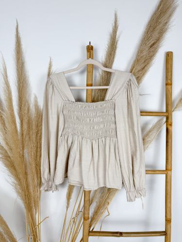 Blusa taupe manga engomada pecho panel de abeja