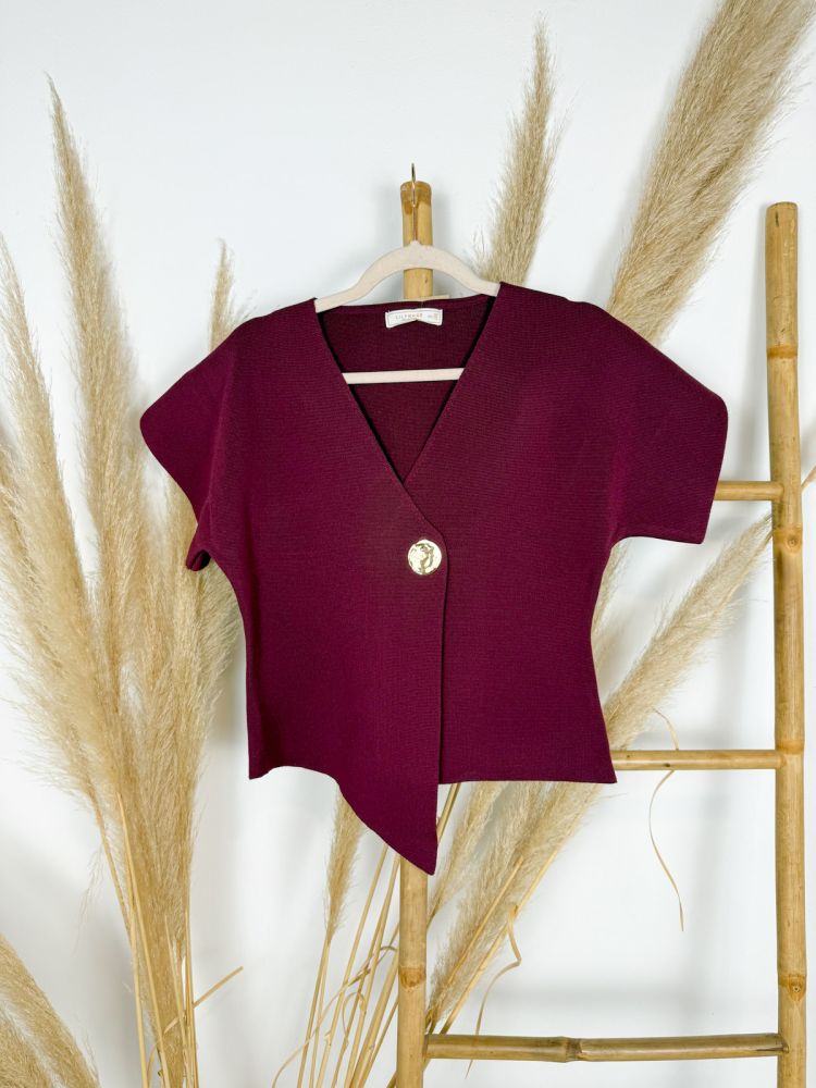 Chaleco granate punto maga corta maxi... Chaleco granate punto maga corta maxi...