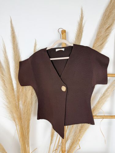 Chaleco marrón chocolate de punto marga corta maxi boton...