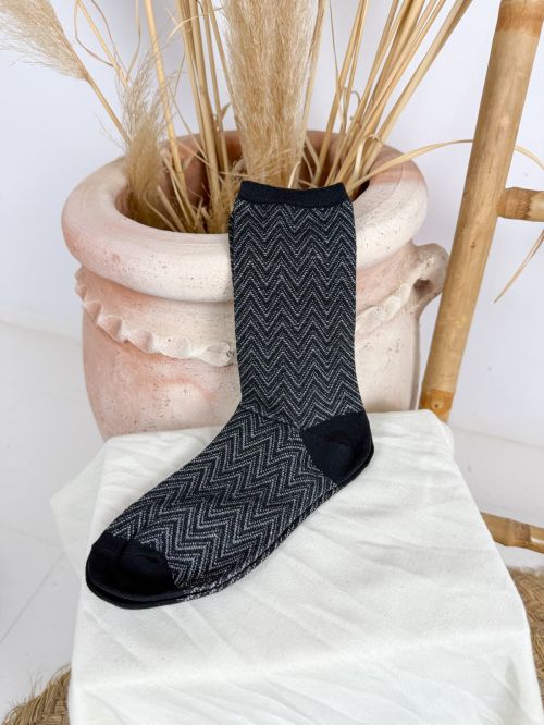 Calcetín negro hilo plateado
