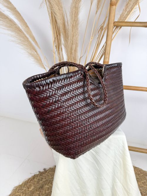 Maxi bolso de piel marrón chocolate trenzado