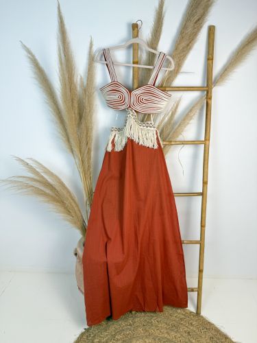 Vestido caldera escote cuerdas blancas cenefa de hilo... 2