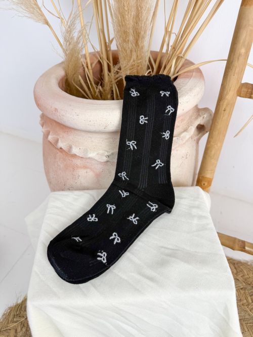 Calcetín canalé lazo negro