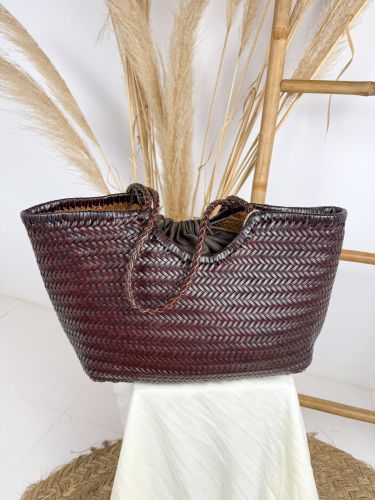 Maxi bolso de piel marrón chocolate trenzado 2