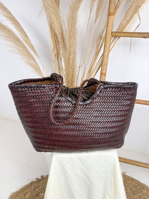 Maxi bolso de piel marrón chocolate trenzado