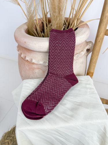 Calcetín burdeos hilo plateado