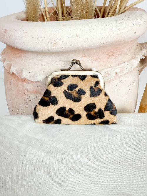 Monedero estampado de leopardo camel negro y marrón