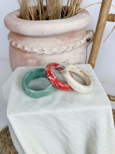 Conjunto 3 pulseras de resina natural, caldera y verde menta