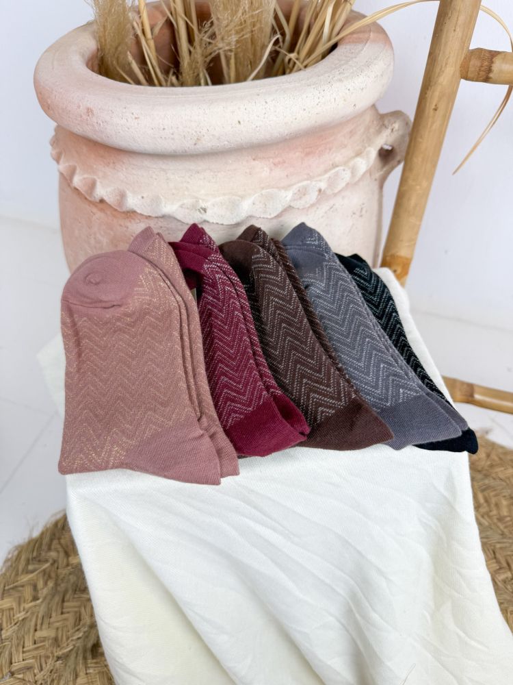 Calcetín marrón hilo plateado