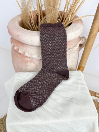 Calcetín marrón hilo plateado