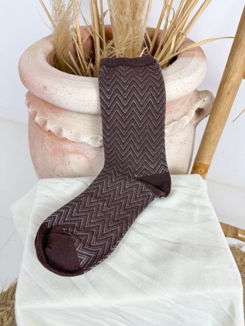 Calcetín marrón hilo plateado