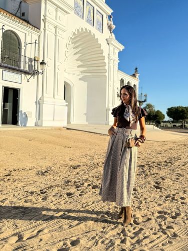 Falda tablas pata gallo variada marrón