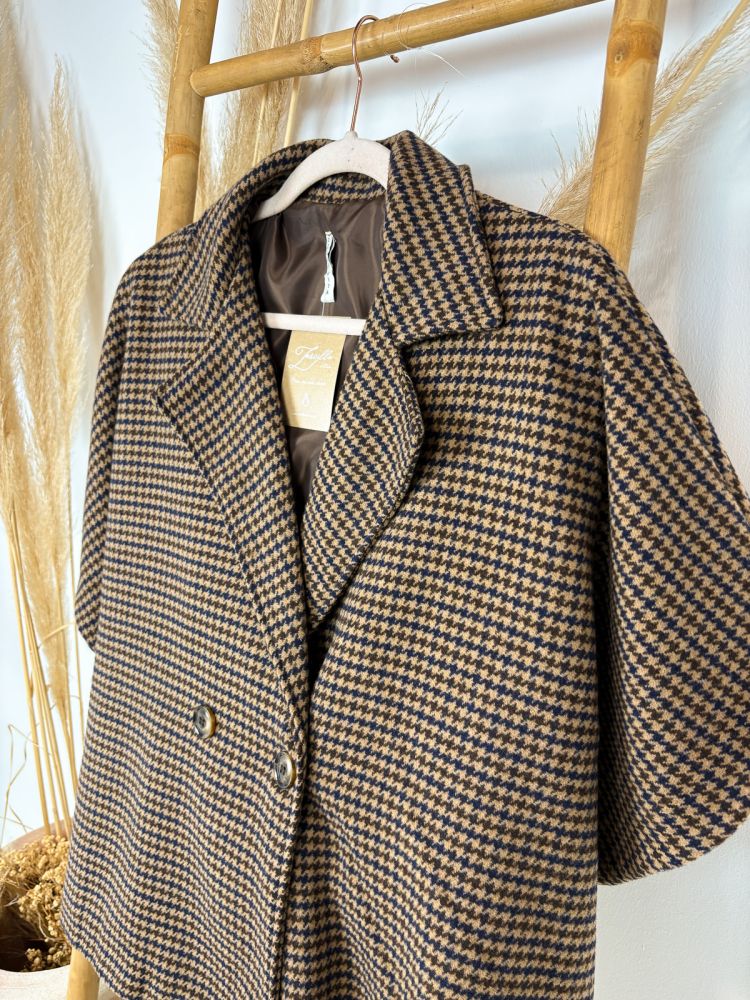 Capa pata de gallo camel y azul marino