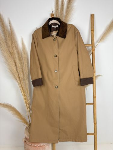 Gabardina larga camel cuello de pana marrón chocolate 2