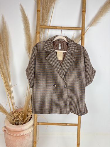 Capa pata de gallo camel y azul marino 2