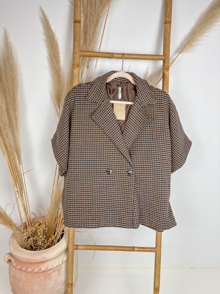 Capa pata de gallo camel y azul marino