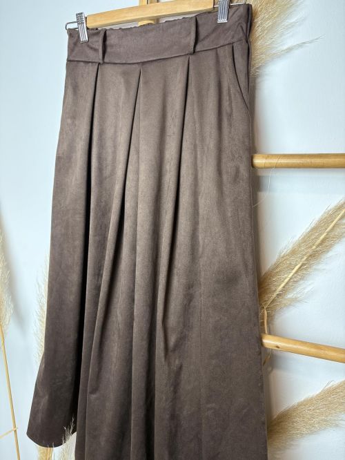 Falda larga de antelina chocolate