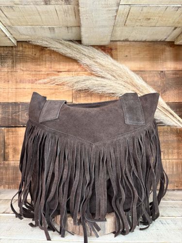 Bolso de piel de ante tote enflecado marrón