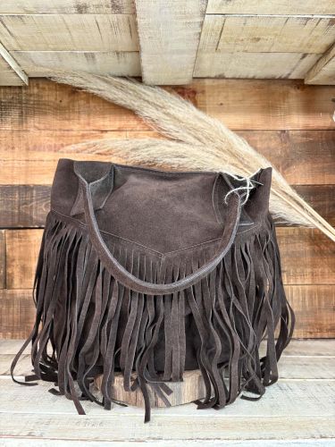 Bolso de piel de ante tote enflecado marrón 2