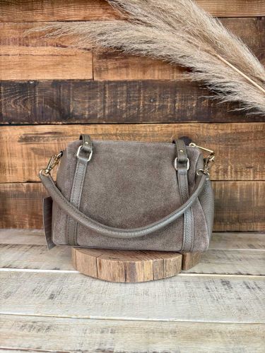 Bolso de piel combinado piel de ante taupe