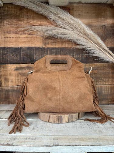 Bolso de piel de ante enflecado marrón