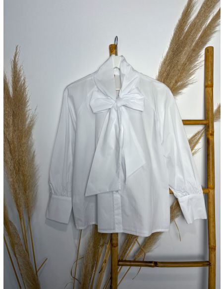 Blusa blanca lazada al cuello