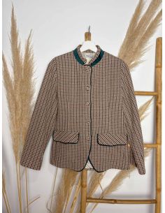 Chaqueta patita de gallo en tonos camel y verde