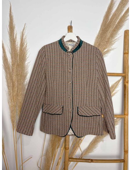 Chaqueta patita de gallo en tonos camel y verde