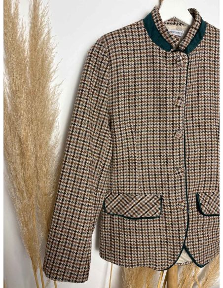 Chaqueta patita de gallo en tonos camel y verde