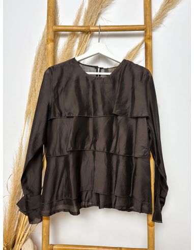 Blusa de gasa chocolate de volantes