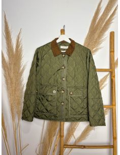 Chaquetón acolchado verde con cuello de pana 2