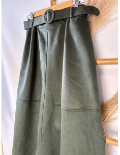 Falda de antelina verde con cinturón 2