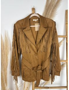 Chaqueta de antelina camel flecos