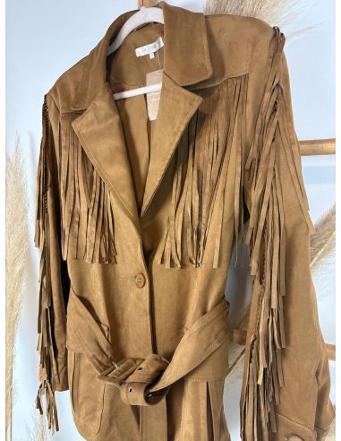 Chaqueta de antelina camel flecos