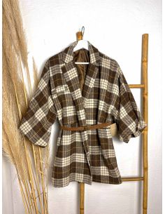 Chaqueta de cuadros chocolate con manga globo