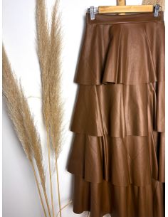 Falda volantes polipiel marrón