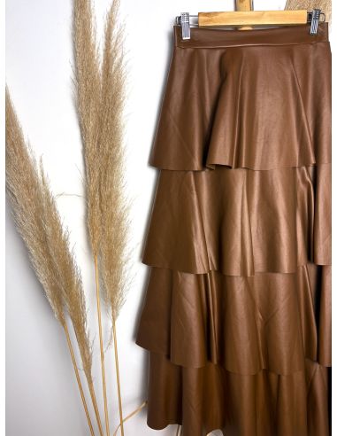 Falda volantes polipiel marrón