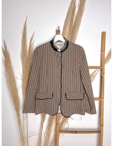 Chaqueta patita de gallo en tonos camel y verde