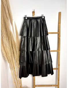 Falda volantes polipiel negra