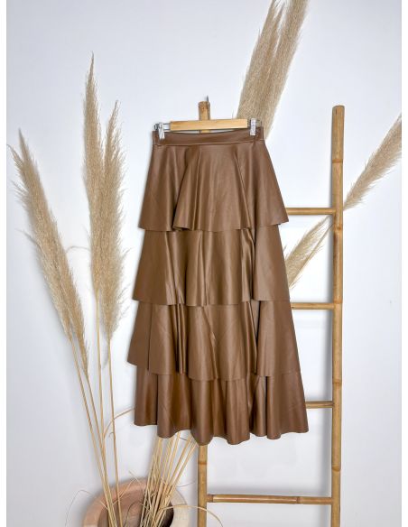 Falda volantes polipiel marrón