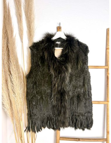 Chaleco verde cacería de pelo natural...