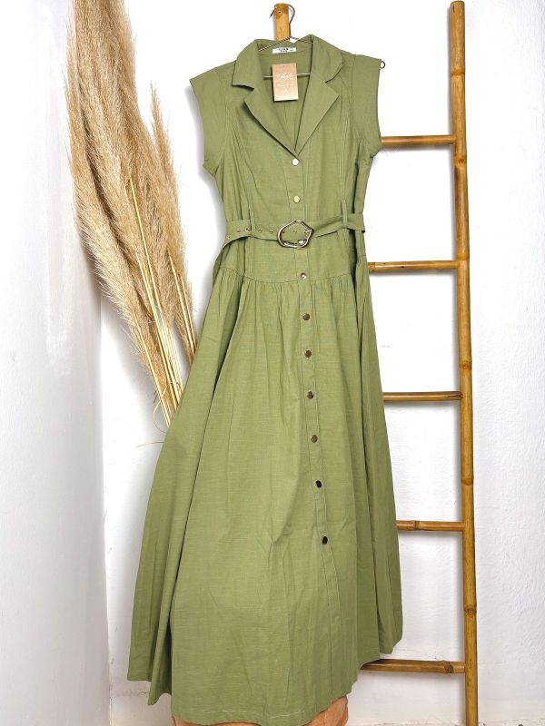 Vestido verde con manga a la sisa,...