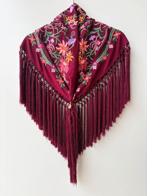 Mantón Jimena burdeos bordado colores