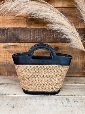 Cesta pequeña de rafia y material negro 2