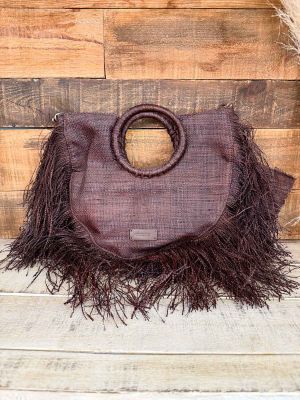 Bolso rafia con flecos coffe