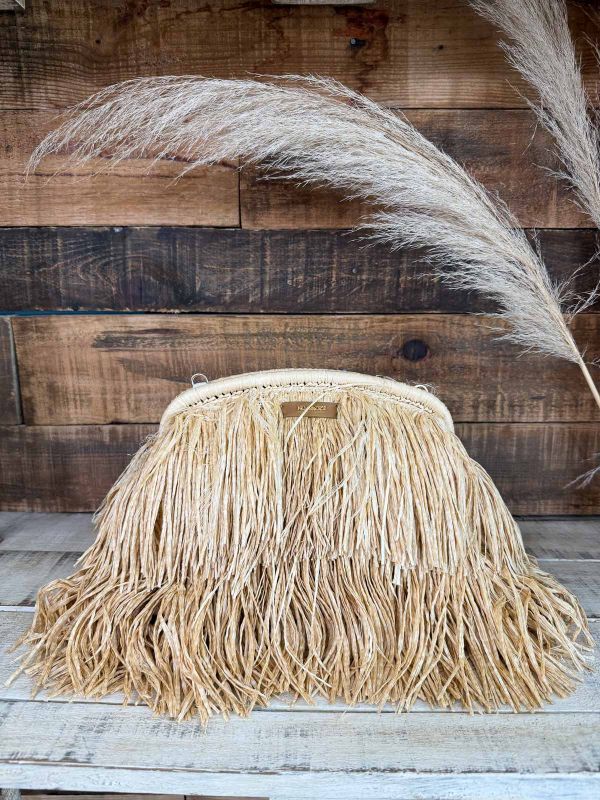 Bolso rafia de mano color natural con...